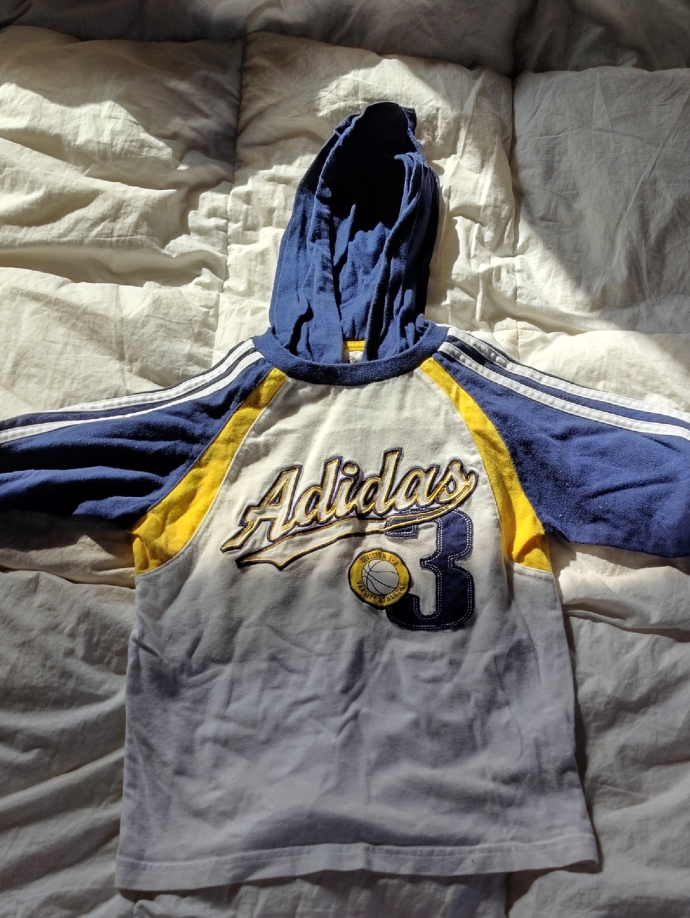 Adidas Kids Blue & Yellow Hooded Raglan Tee